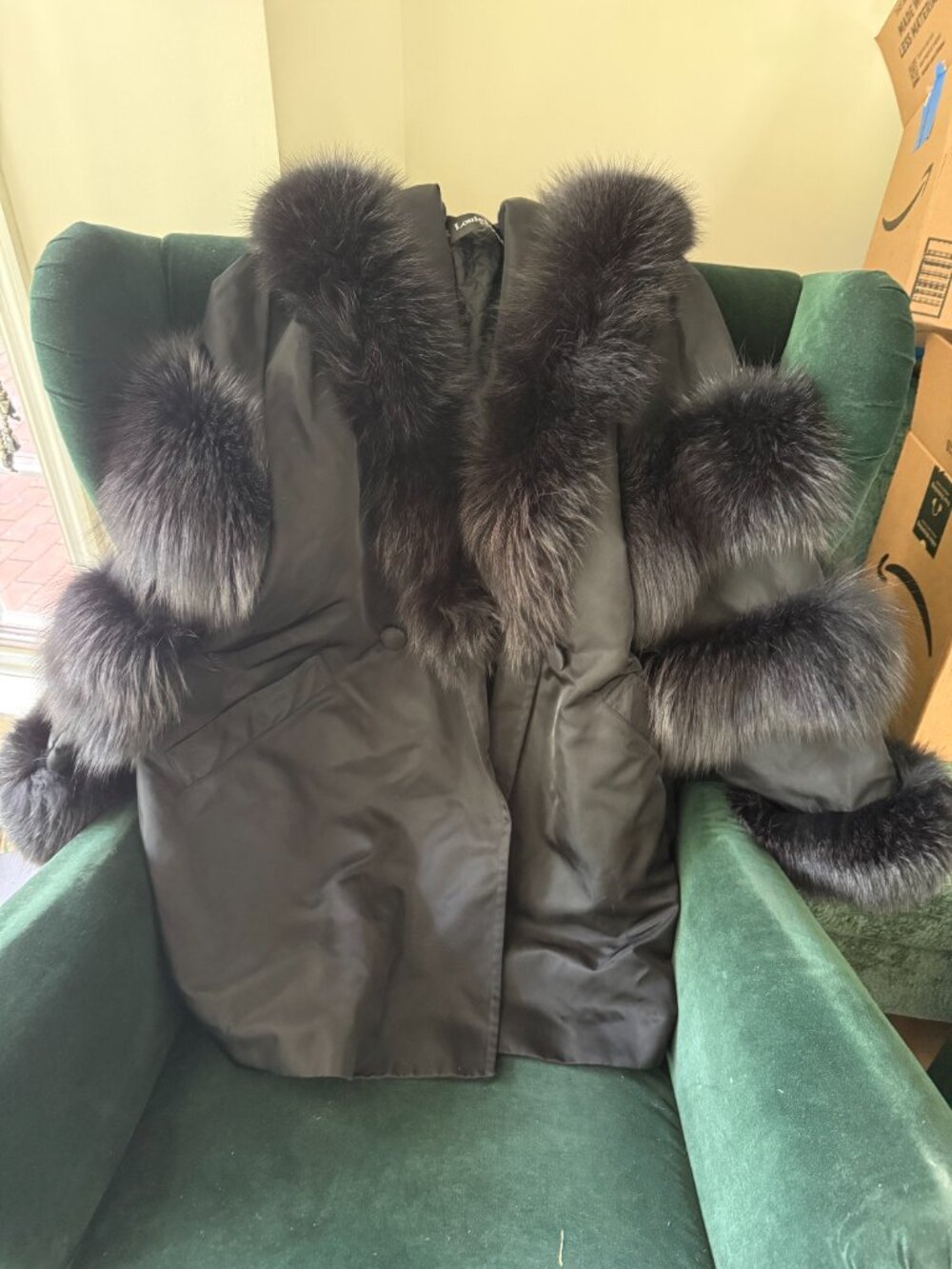 Vintage Louis Féraud SET Bluefrost Fox Fur Trim Coat Germany US 8
